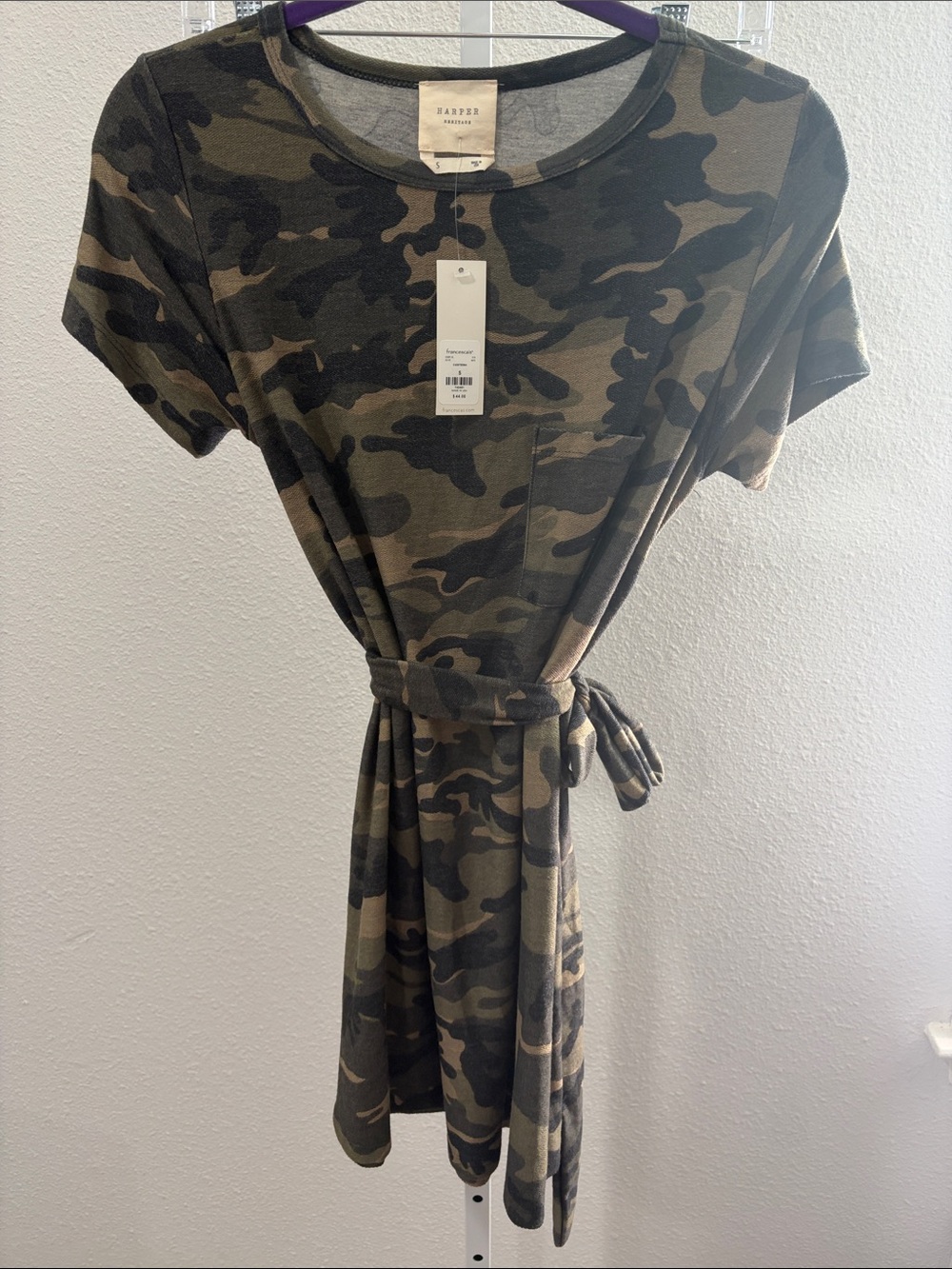 Harper Olive and Black Camo Belted Mini Dress
